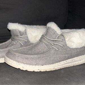 Gray Fur-Lined Casual Sneakers